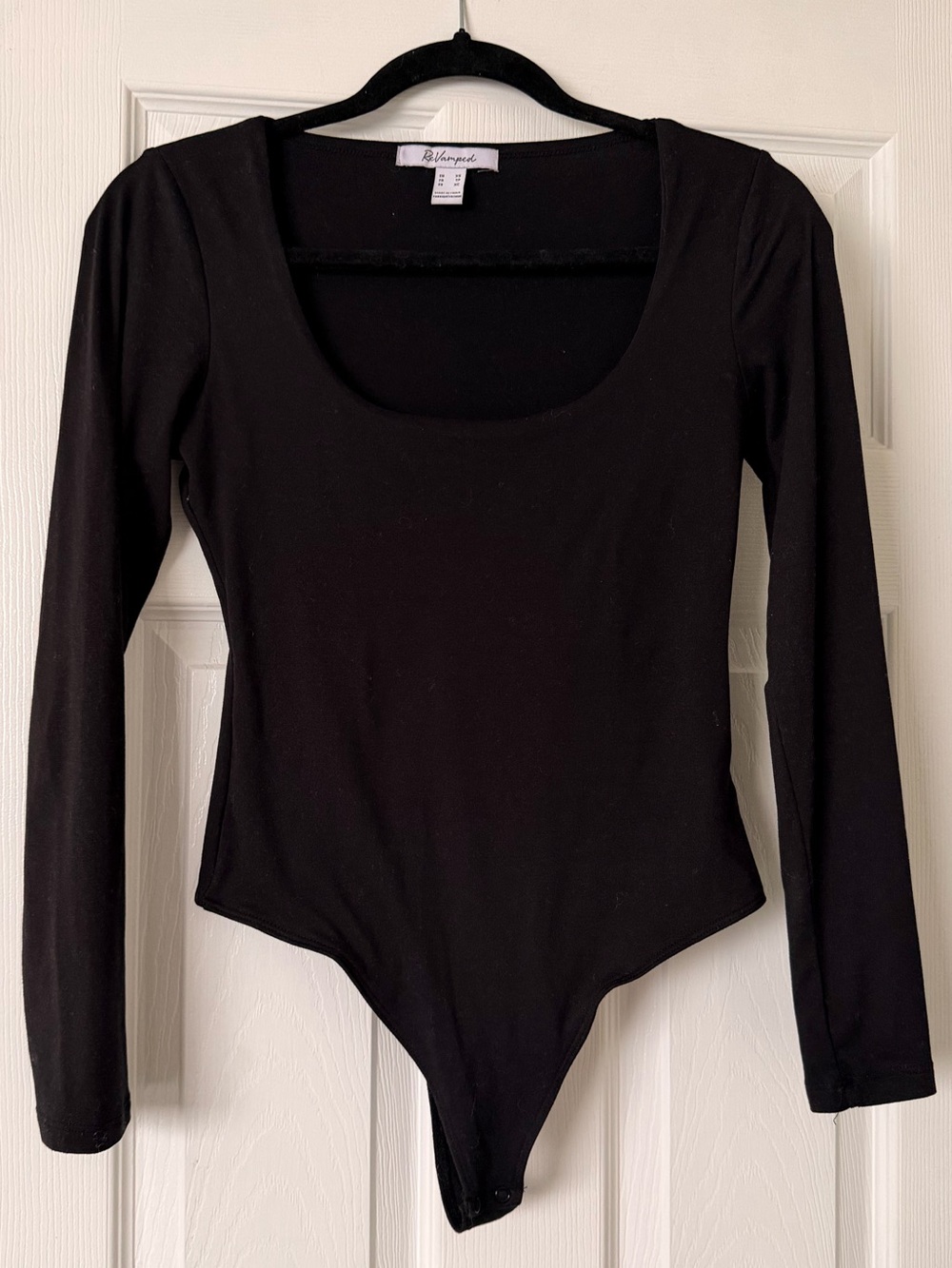Revamped Black Long-Sleeve Scoop Neck Bodysuit